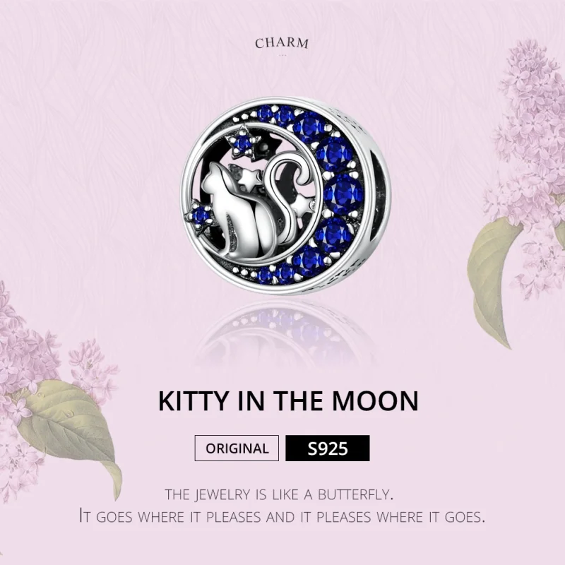(imagem para) Charm Kitty In The Moon estilo Pandora - SCC1204 - Visualizar 2