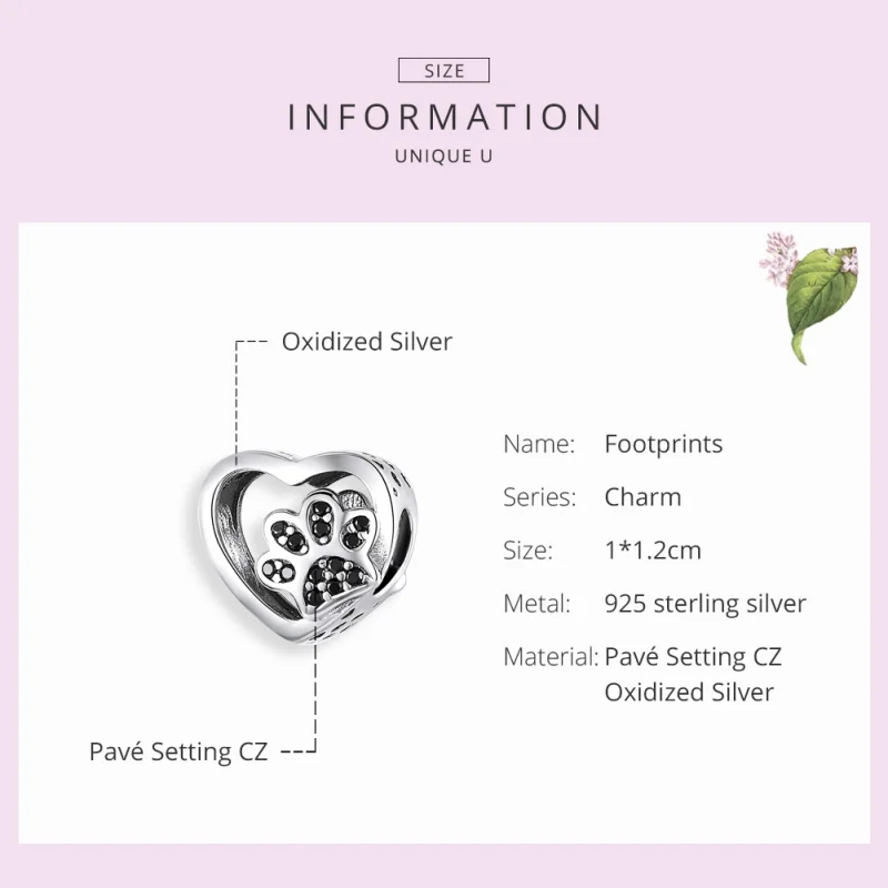 (imagem para) Charm Marca de pata de animais de estimação estilo Pandora - SCC1191-BK - Visualizar 2