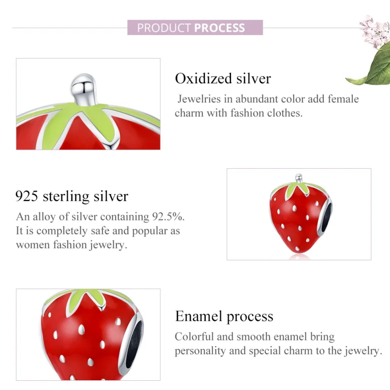 (imagem para) Charm Morango adorável estilo Pandora - SCC1839 - Visualizar 8