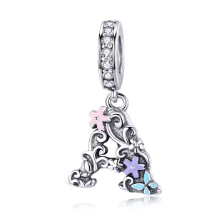 (imagem para) Charm Pendente Flor, Letra A estilo Pandora - SCC1273