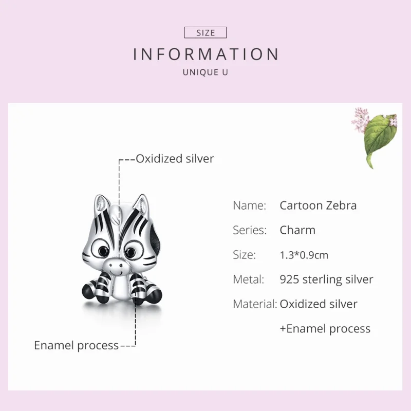 (imagem para) Charm Zebra de desenho animado estilo Pandora - BSC387 - Visualizar 7