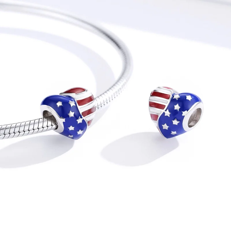 (imagem para) Pandora Style American Flag Charm - BSC281 - Visualizar 3
