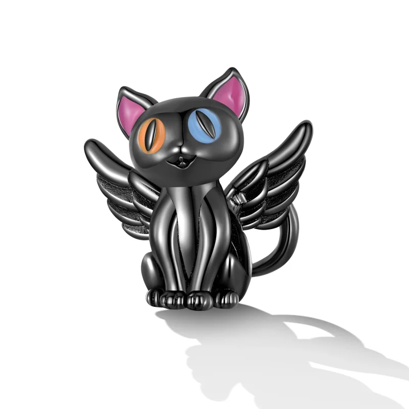 (imagem para) Pandora Style Angel Cat Charm - SCC2299-BK - Visualizar 2