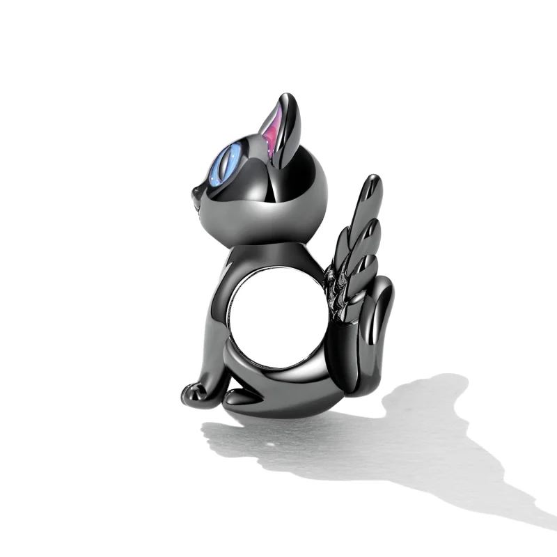 (imagem para) Pandora Style Angel Cat Charm - SCC2299-BK - Visualizar 3