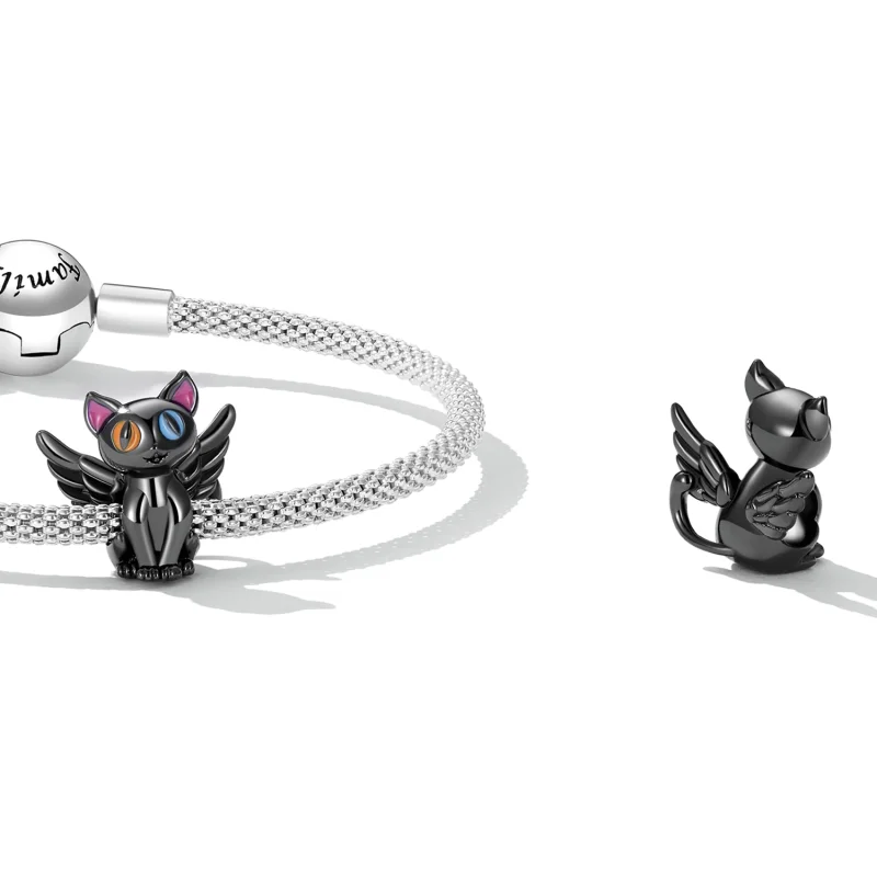 (imagem para) Pandora Style Angel Cat Charm - SCC2299-BK - Visualizar 4