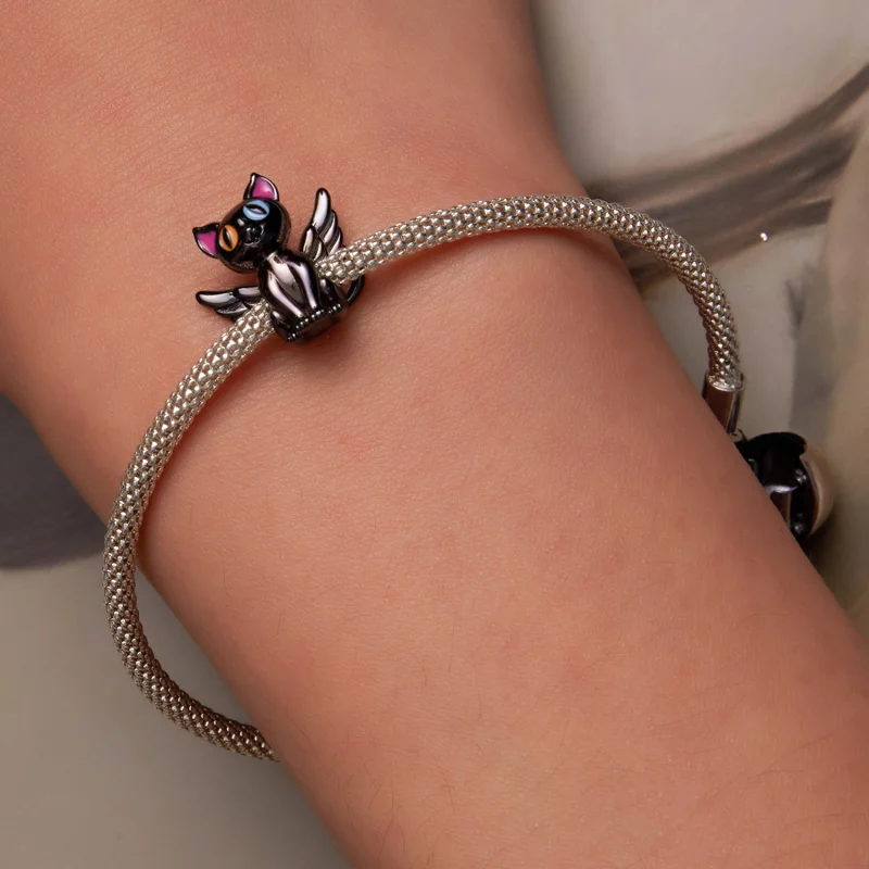 (imagem para) Pandora Style Angel Cat Charm - SCC2299-BK - Visualizar 6