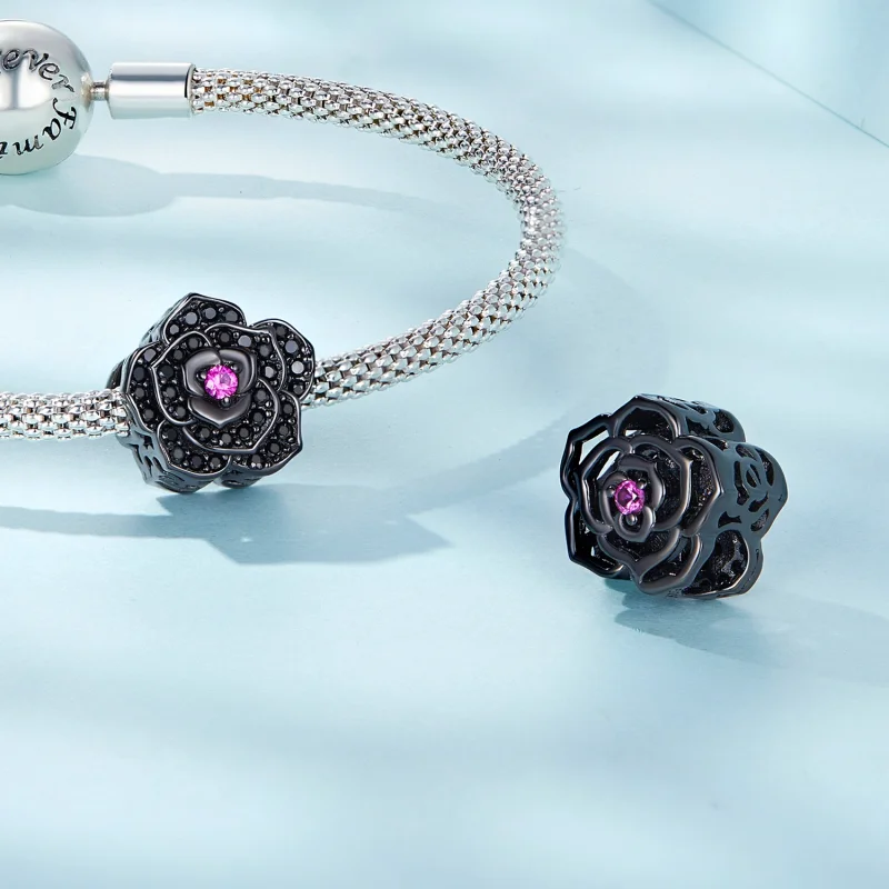 (imagem para) Pandora Style Black Rose Charm - SCC2380 - Visualizar 4