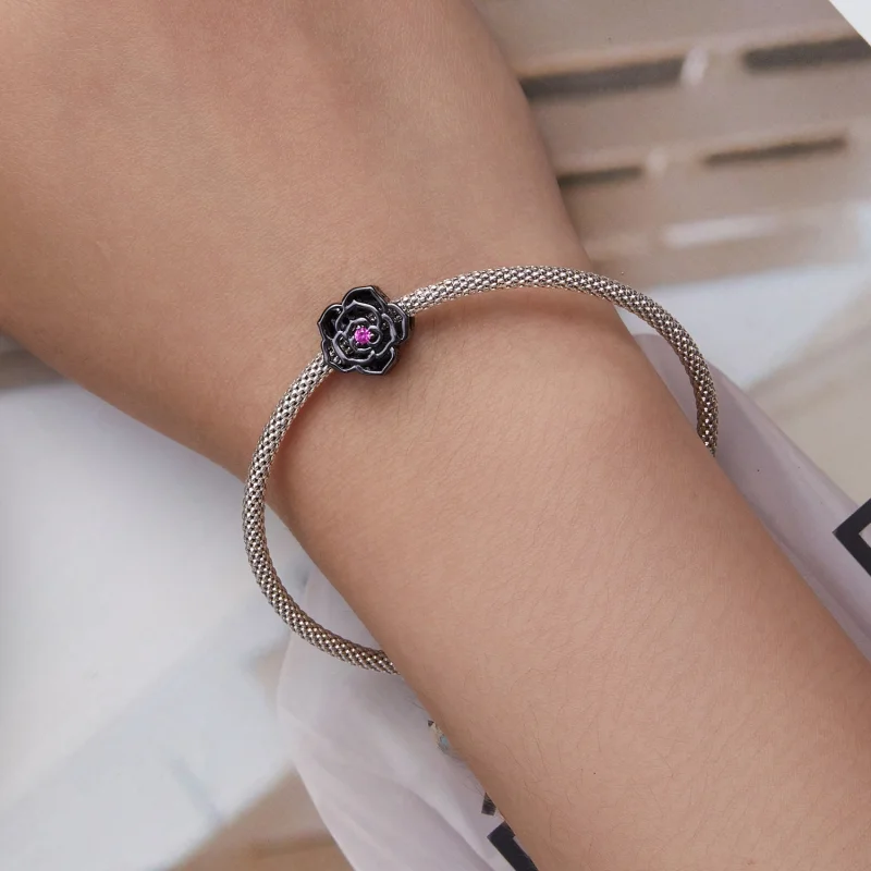 (imagem para) Pandora Style Black Rose Charm - SCC2380 - Visualizar 6