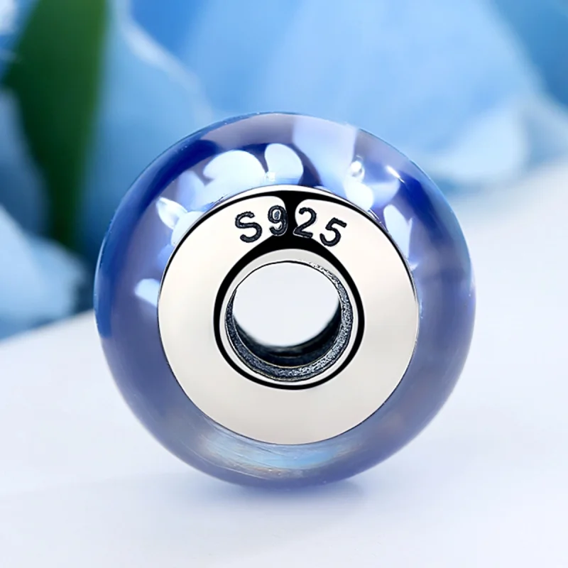 (imagem para) Pandora Style Blue Murano Glass White Flowers Charm - SCZ006 - Visualizar 3