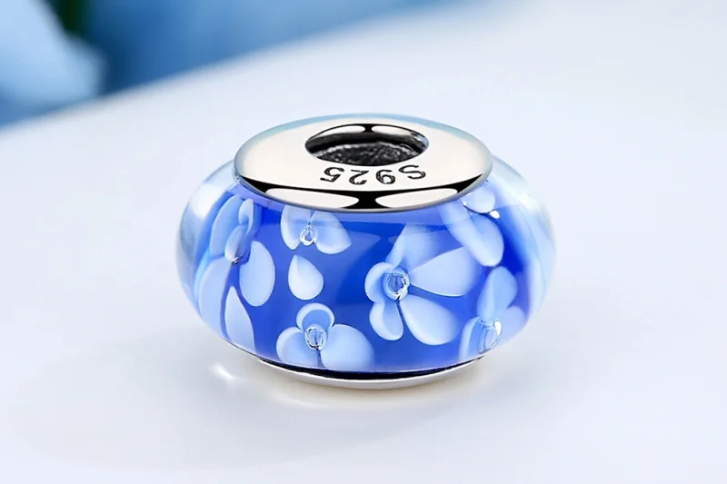 (imagem para) Pandora Style Blue Murano Glass White Flowers Charm - SCZ006 - Visualizar 9