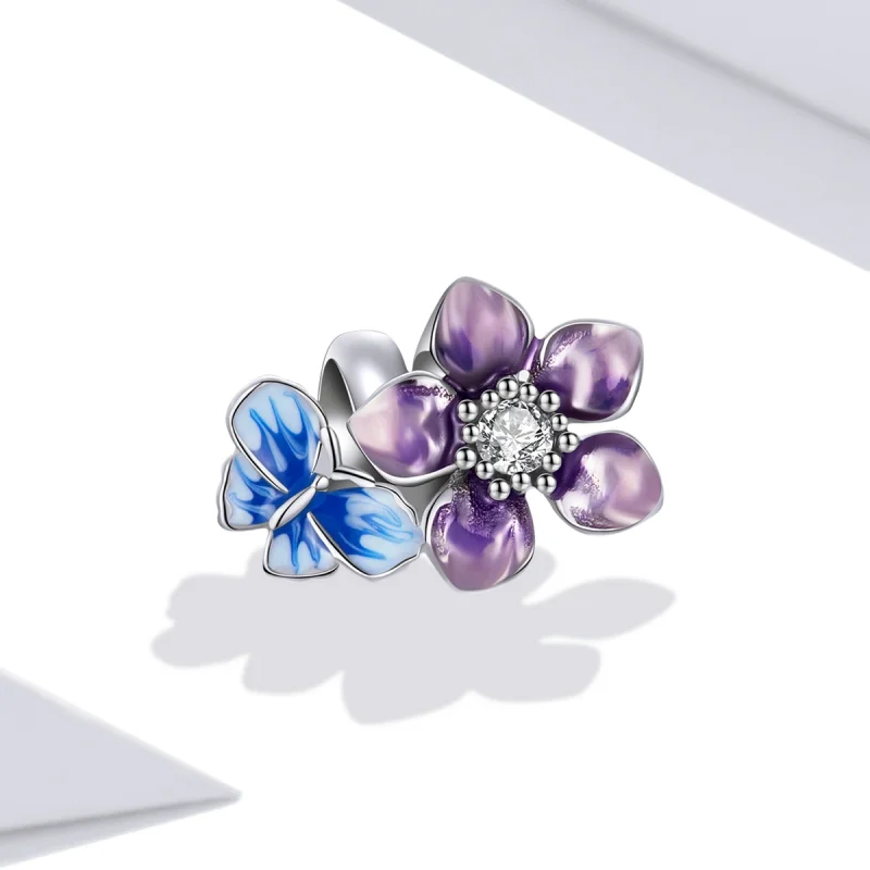 (imagem para) Pandora Style Butterfly Flower Charm - SCC2094 - Visualizar 2
