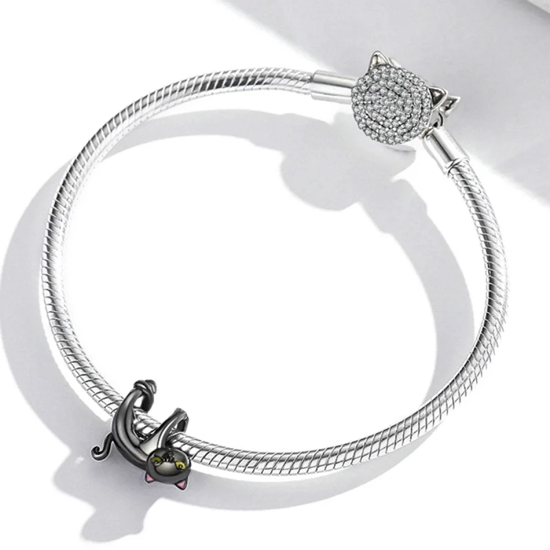 (imagem para) Pandora Style Cute Black Cat Charm - BSC520 - Visualizar 3