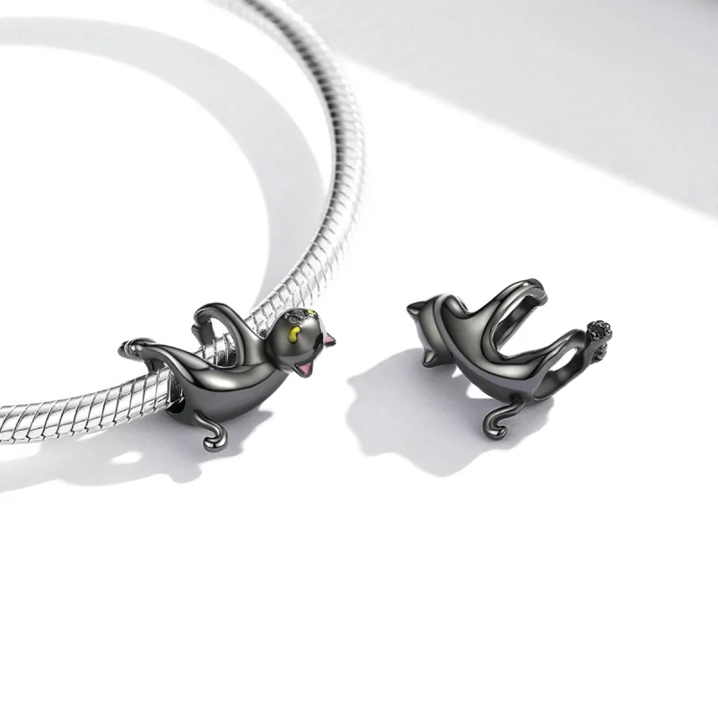 (imagem para) Pandora Style Cute Black Cat Charm - BSC520 - Visualizar 4