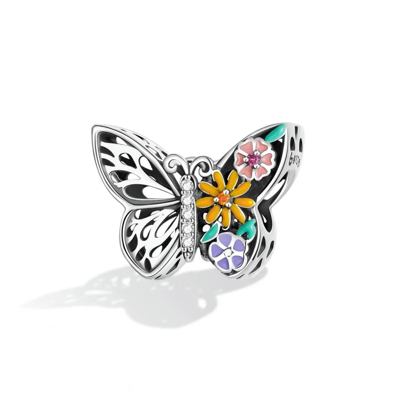 (imagem para) Pandora Style Flower Butterfly Charm - BSC588 - Visualizar 2
