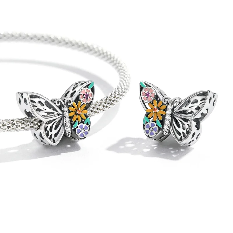 (imagem para) Pandora Style Flower Butterfly Charm - BSC588 - Visualizar 3
