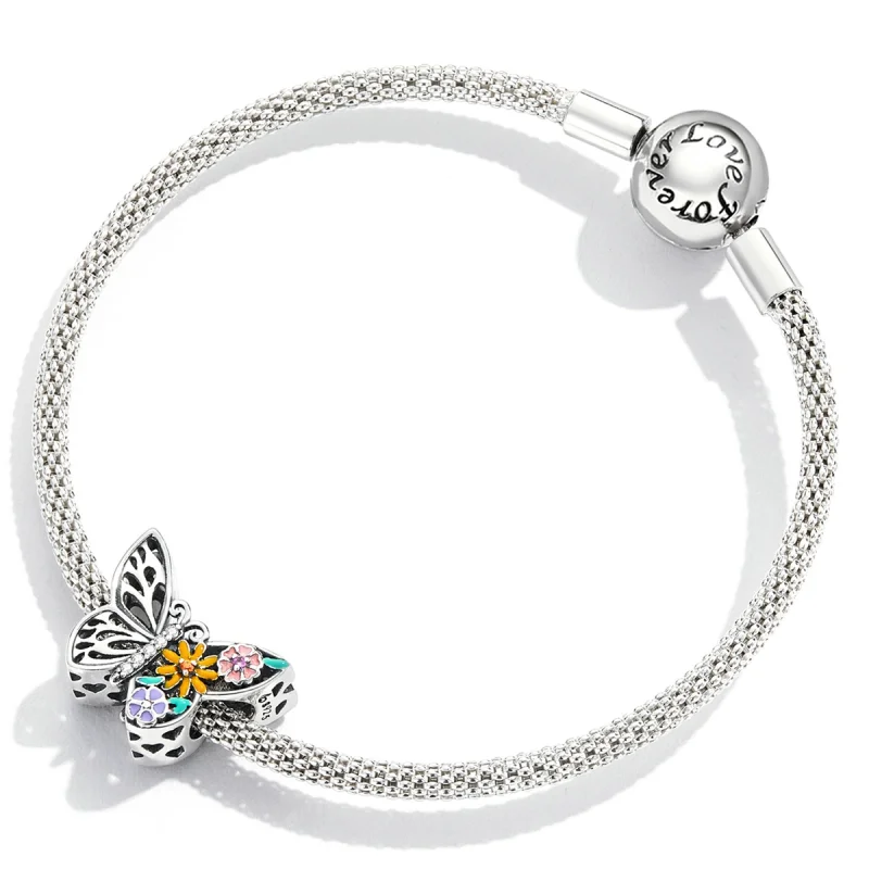 (imagem para) Pandora Style Flower Butterfly Charm - BSC588 - Visualizar 4