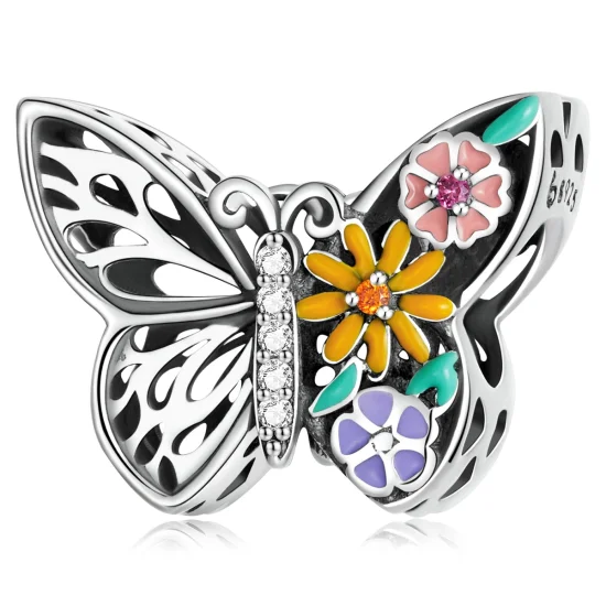 (imagem para) Pandora Style Flower Butterfly Charm - BSC588