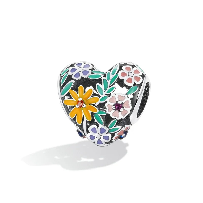 (imagem para) Pandora Style Flower Heart Charm - BSC590 - Visualizar 2