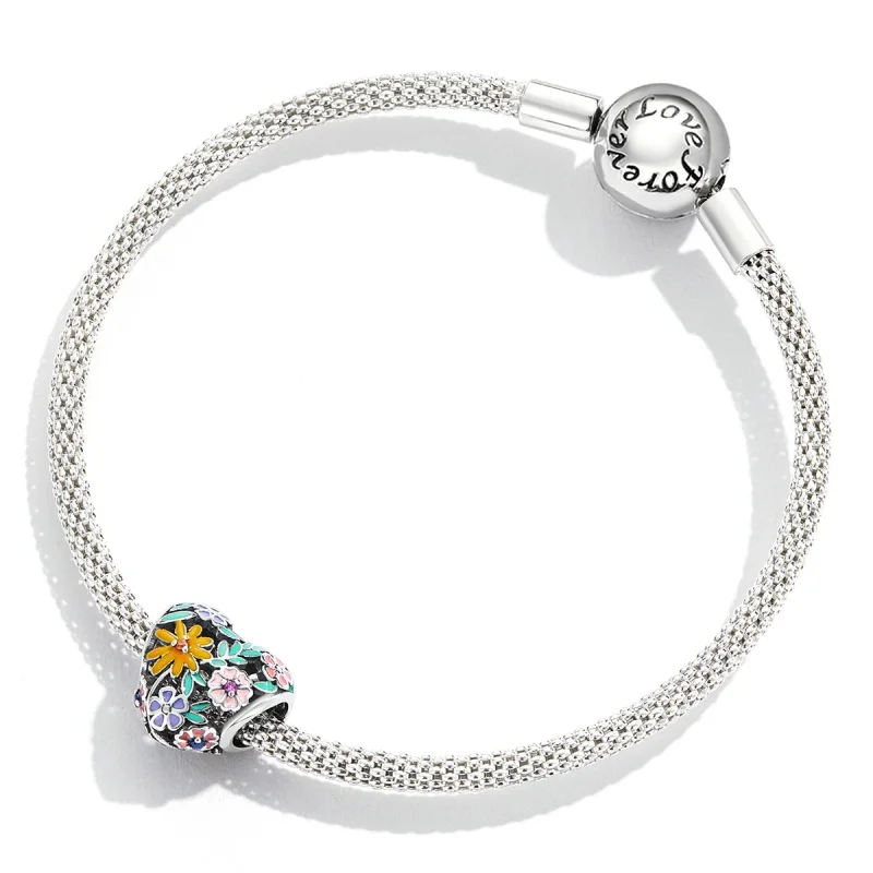 (imagem para) Pandora Style Flower Heart Charm - BSC590 - Visualizar 4