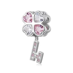 Pandora Style Heart Clover Key Charm - SCC2123 (imagem para) Pandora Style Heart Clover Key Charm - SCC2123