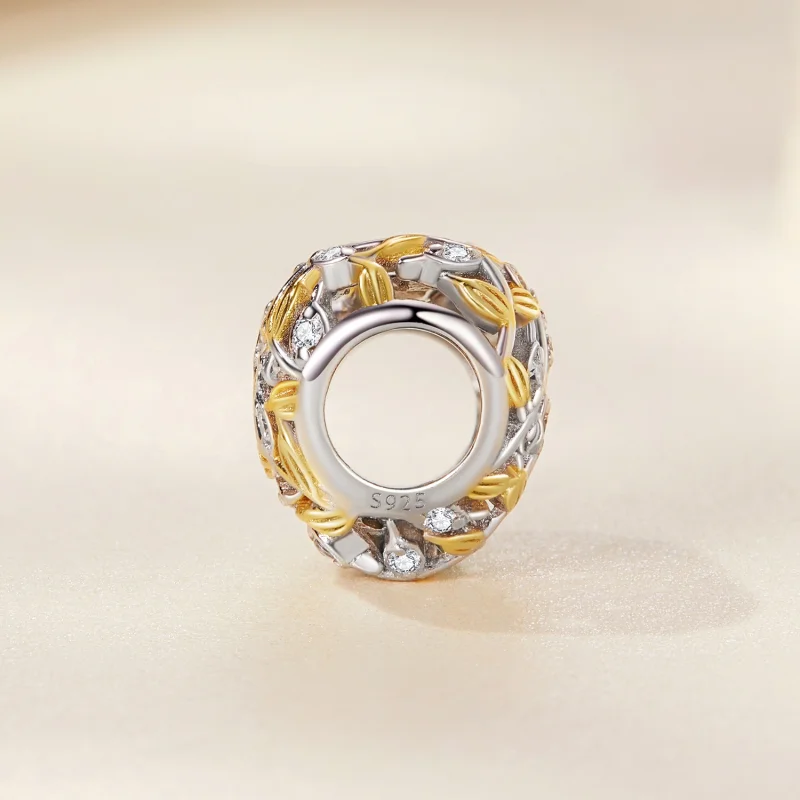 (imagem para) Pandora Style Heart Shaped Leaves Charm - BSC672 - Visualizar 2