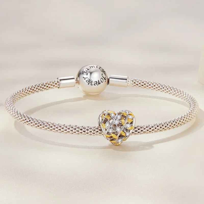 (imagem para) Pandora Style Heart Shaped Leaves Charm - BSC672 - Visualizar 4