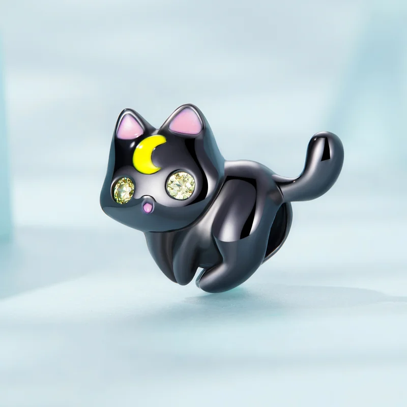 (imagem para) Pandora Style Moon Cat Charm - SCC2386 - Visualizar 2