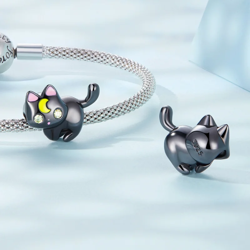 (imagem para) Pandora Style Moon Cat Charm - SCC2386 - Visualizar 4