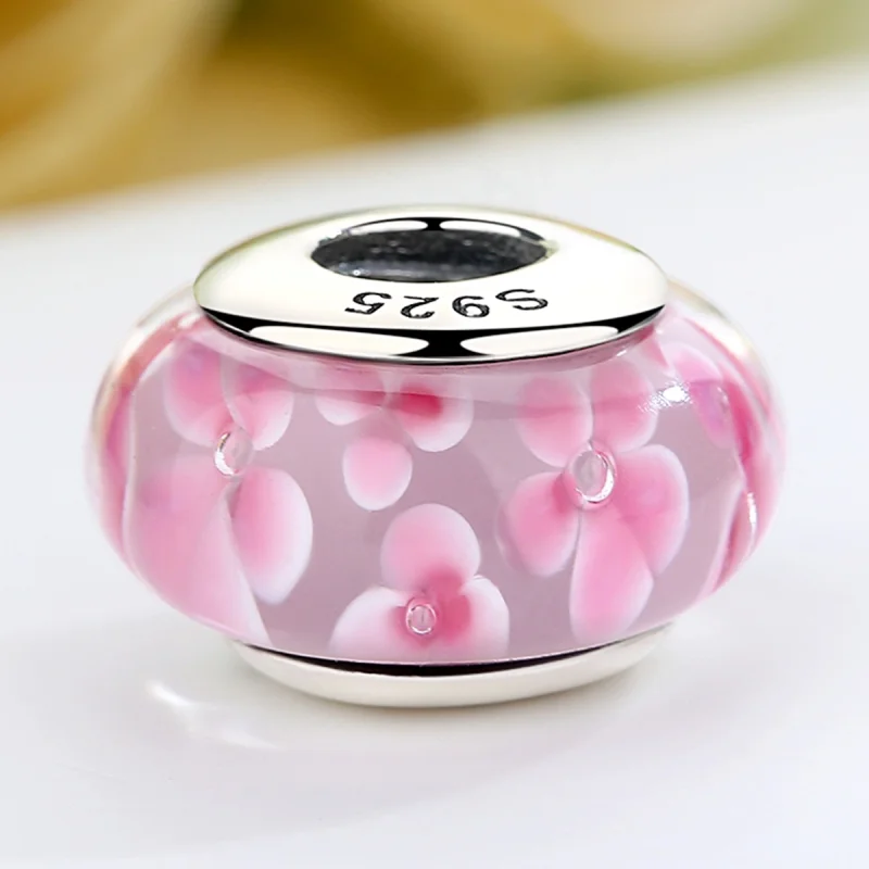 (imagem para) Pandora Style Pink Flowers Murano Glass Charm - SCZ008 - Visualizar 4