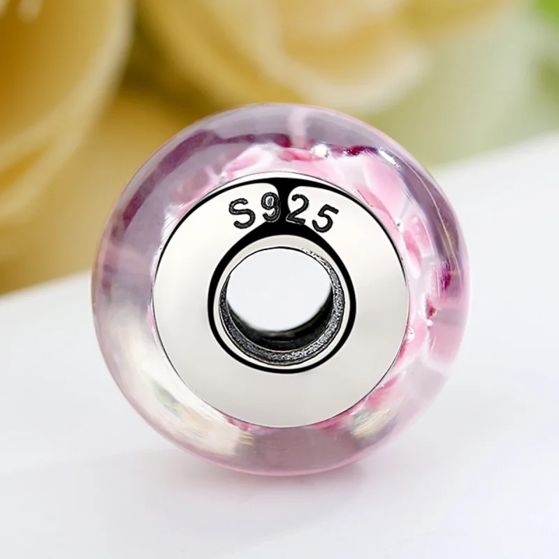 (imagem para) Pandora Style Pink Flowers Murano Glass Charm - SCZ008 - Visualizar 5