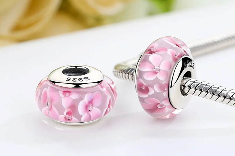 (imagem para) Pandora Style Pink Flowers Murano Glass Charm - SCZ008 - Visualizar 7