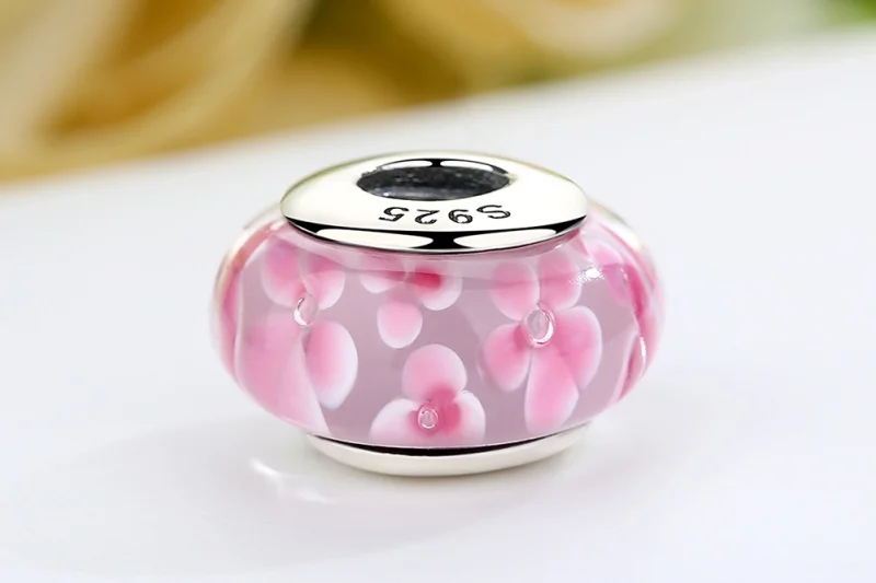(imagem para) Pandora Style Pink Flowers Murano Glass Charm - SCZ008 - Visualizar 8