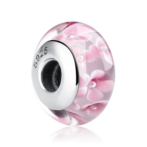 (imagem para) Pandora Style Pink Flowers Murano Glass Charm - SCZ008