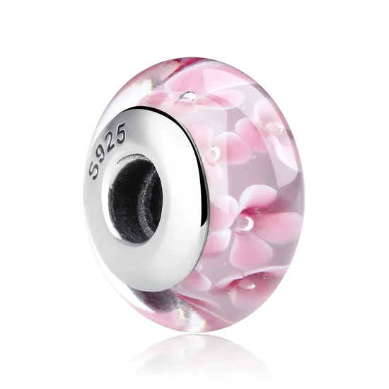(imagem para) Pandora Style Pink Flowers Murano Glass Charm - SCZ008