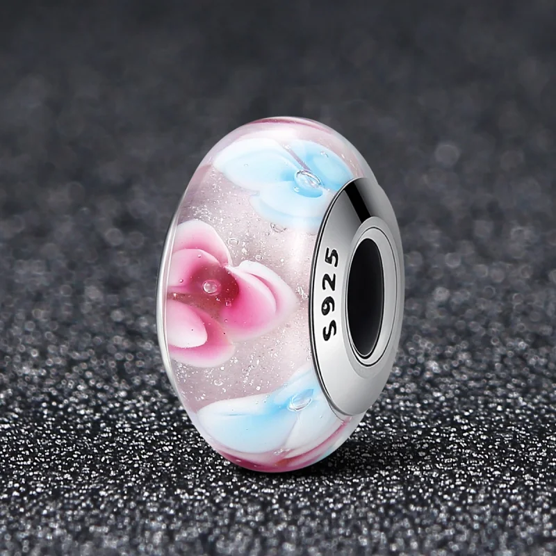 (imagem para) Pandora Style Pink Flowers Murano Glass Charm - SCZ056 - Visualizar 2
