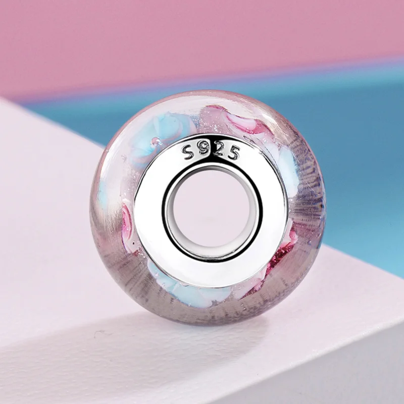(imagem para) Pandora Style Pink Flowers Murano Glass Charm - SCZ056 - Visualizar 3