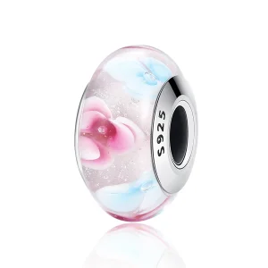 (imagem para) Pandora Style Pink Flowers Murano Glass Charm - SCZ056