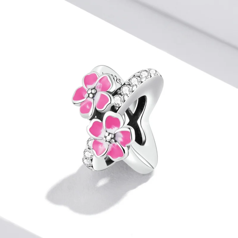 (imagem para) Pandora Style Pink Flowers Spacer Charm - SCC2139 - Visualizar 2