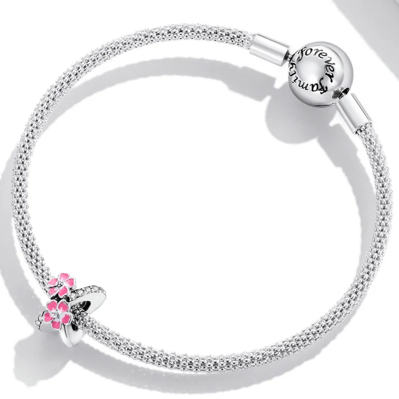 (imagem para) Pandora Style Pink Flowers Spacer Charm - SCC2139 - Visualizar 3