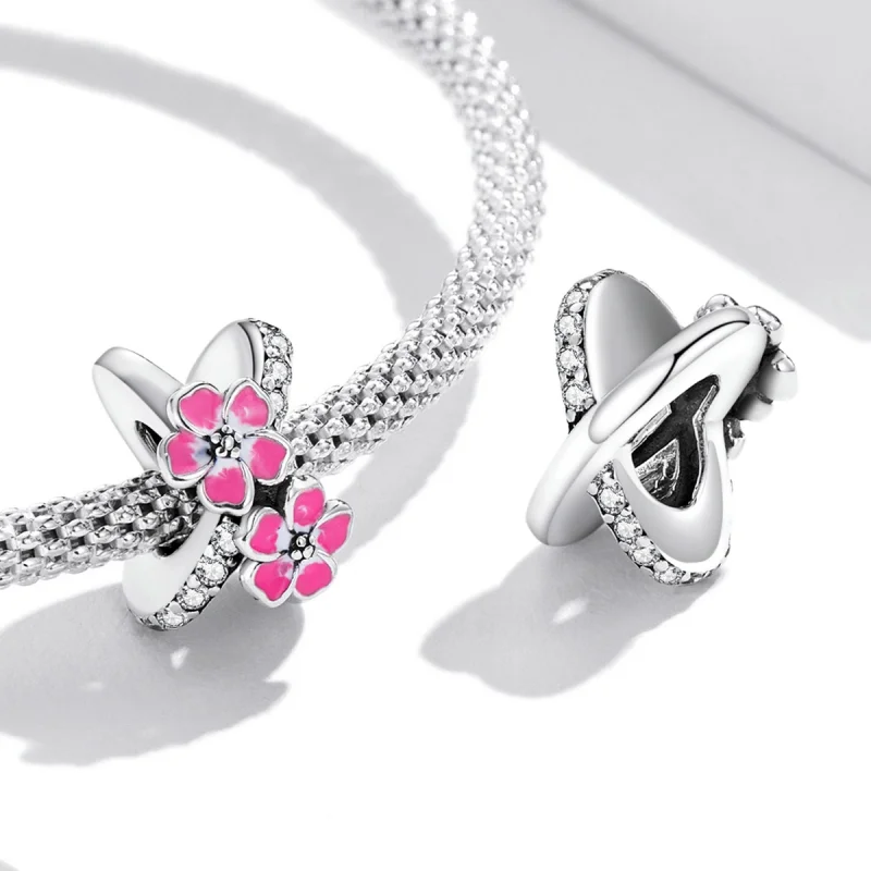 (imagem para) Pandora Style Pink Flowers Spacer Charm - SCC2139 - Visualizar 4