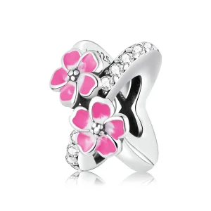 (imagem para) Pandora Style Pink Flowers Spacer Charm - SCC2139