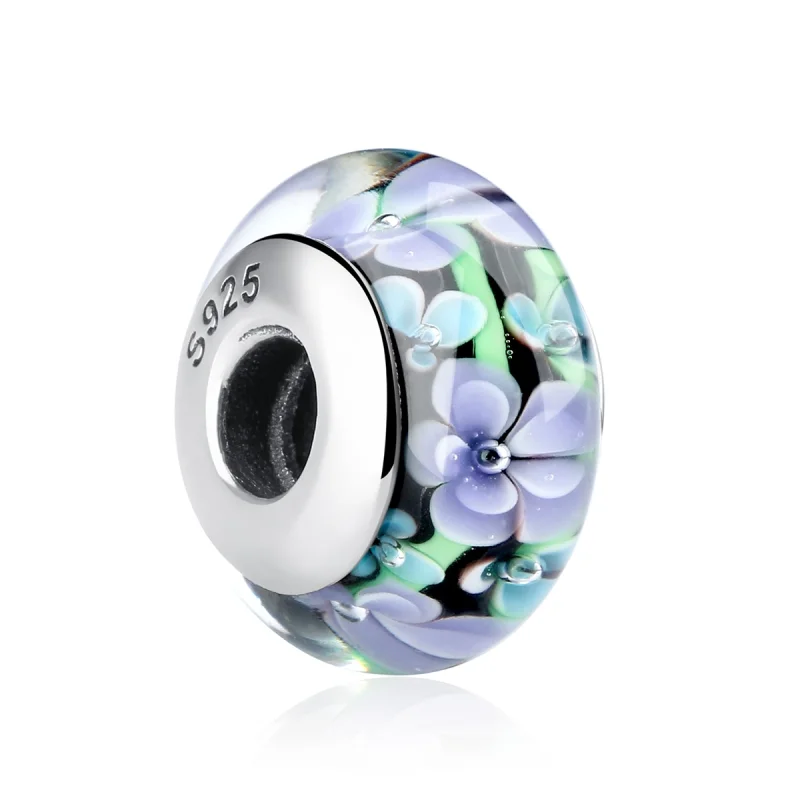 (imagem para) Pandora Style Purple Flowers Murano Glass Charm - SCZ009 - Visualizar 2