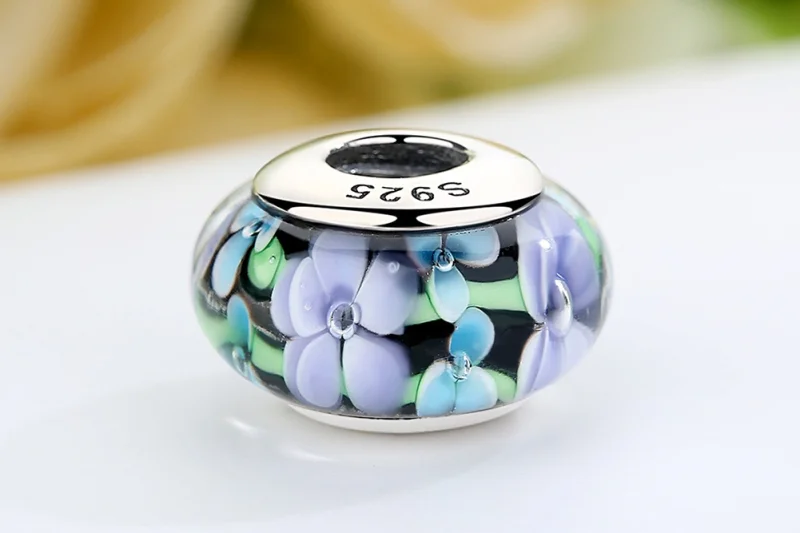(imagem para) Pandora Style Purple Flowers Murano Glass Charm - SCZ009 - Visualizar 8