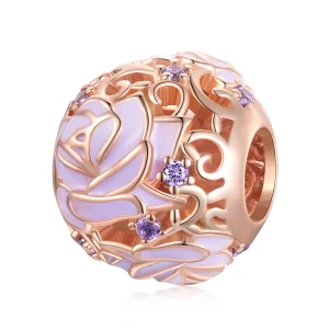 Pandora Style Purple Rose Charm - BSC644 (imagem para) Pandora Style Purple Rose Charm - BSC644