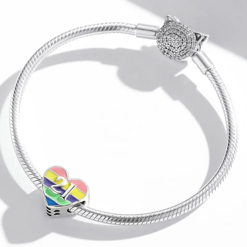 (imagem para) Pandora Style Rainbow Heart Charm - BSC548 - Visualizar 3