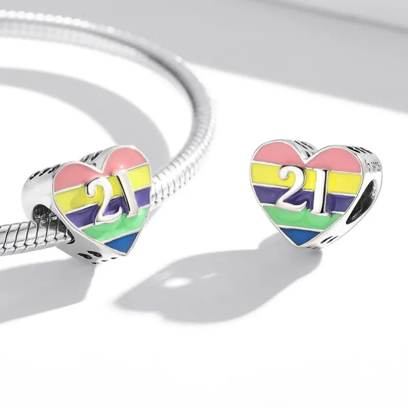 (imagem para) Pandora Style Rainbow Heart Charm - BSC548 - Visualizar 4