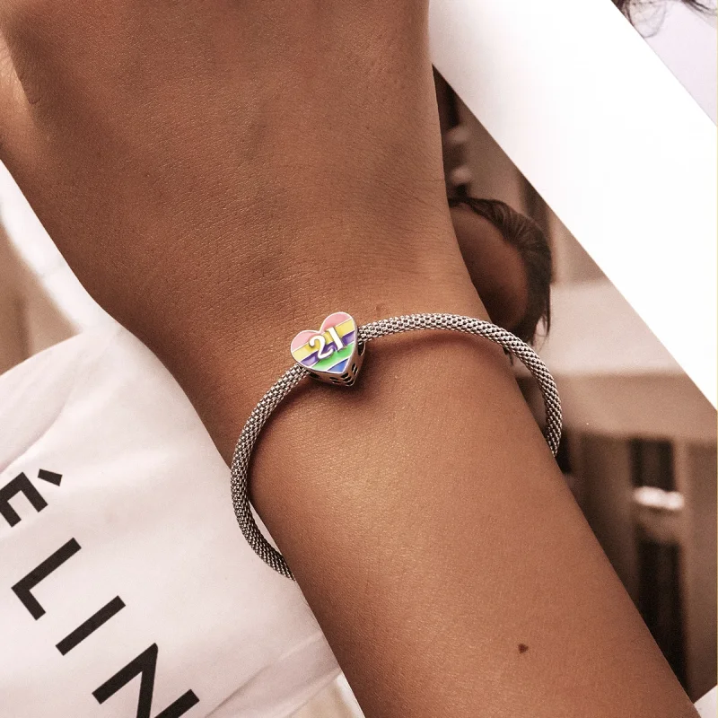 (imagem para) Pandora Style Rainbow Heart Charm - BSC548 - Visualizar 5