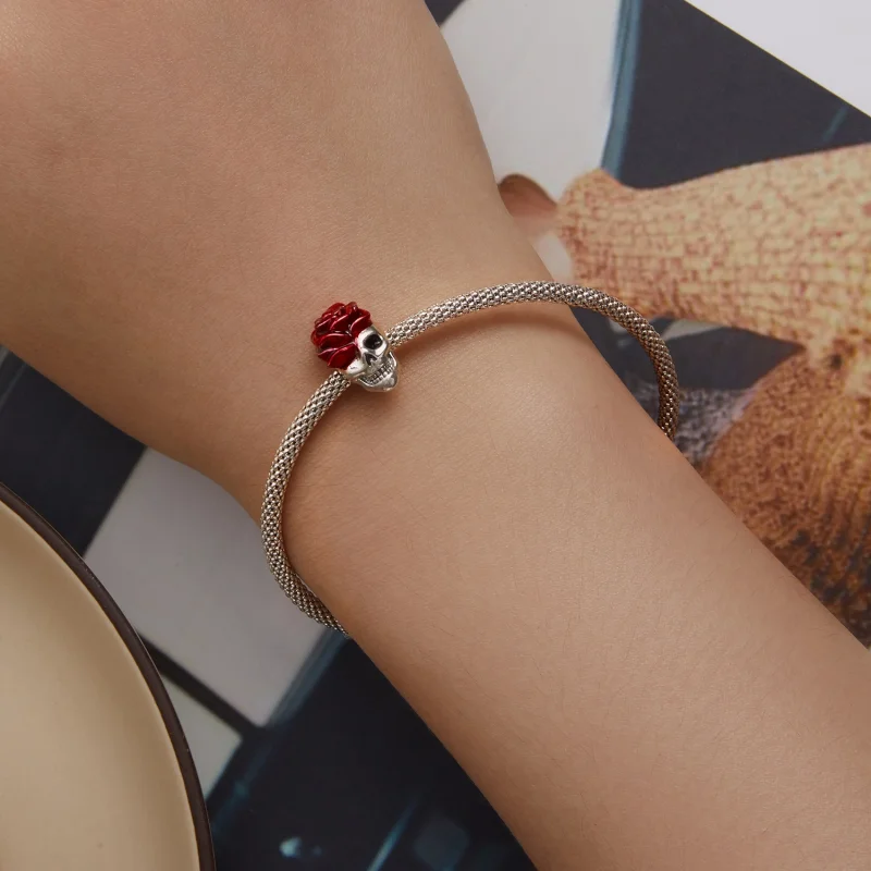 (imagem para) Pandora Style Rose Skull Charm - SCC2403 - Visualizar 6