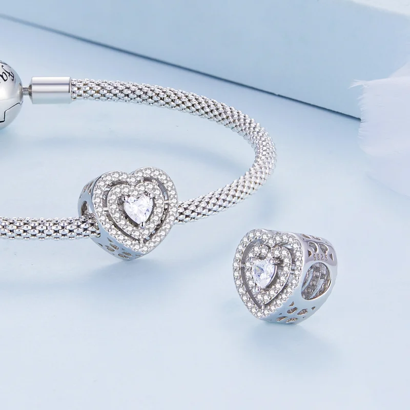 (imagem para) Pandora Style Shining Heart Charm - BSC662 - Visualizar 5