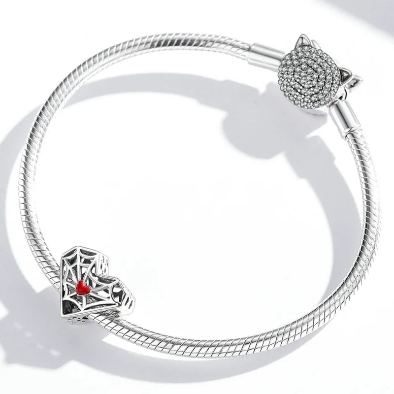 (imagem para) Pandora Style Spider Web Heart Charm - SCC1958 - Visualizar 3
